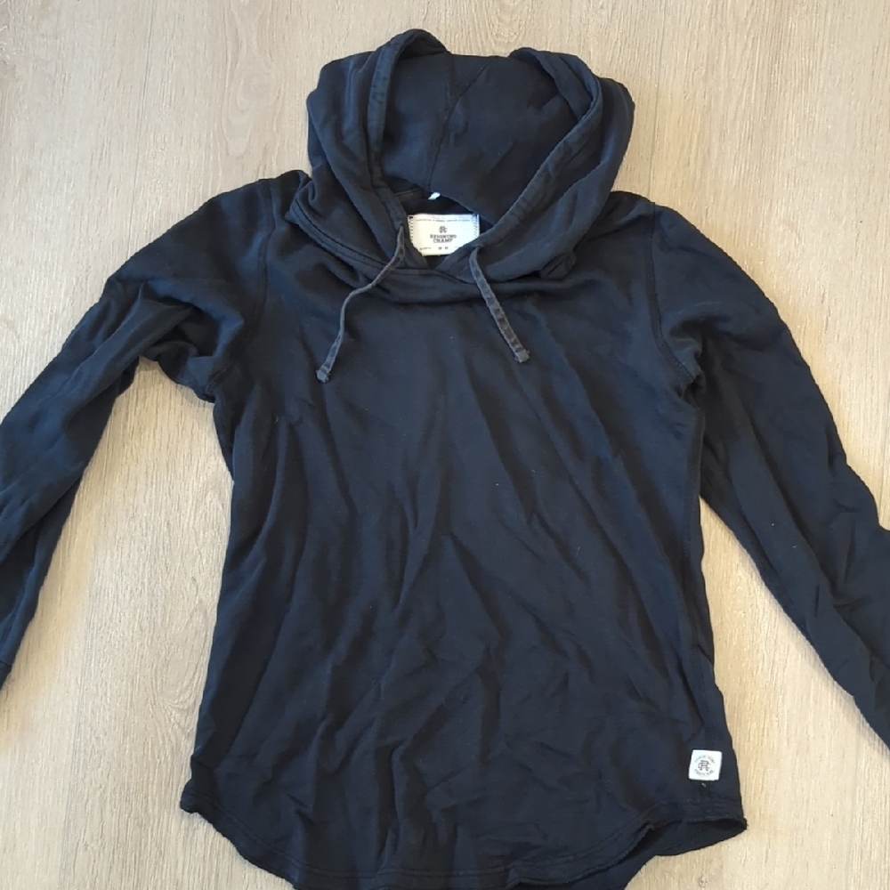 Black Hooded Long Sleeve Shirt